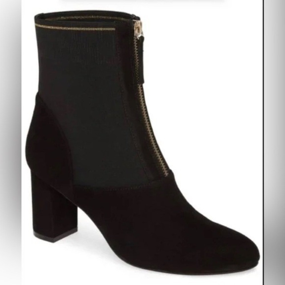 David Tate Classic Chic Black Suede Front Zip Ankle Boots Block Heel Size 8W